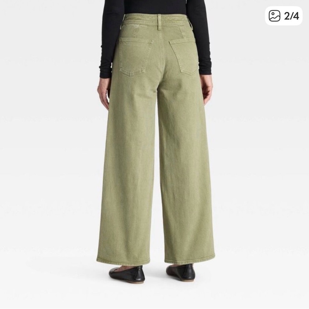 NWT- Wide-Leg Olive Green Pants - Picture 2 of 3